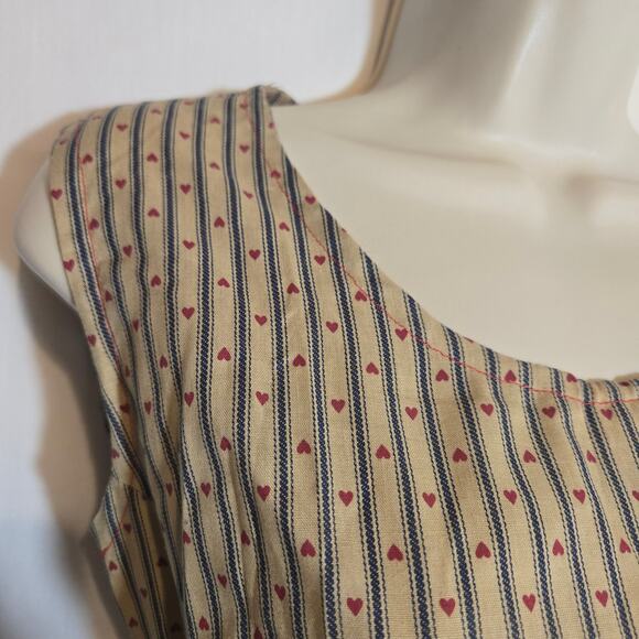 Vtg Fit Flare Handmade Dress Americana Heart Stripe Preppy Cotton Medium - Picture 3 of 6